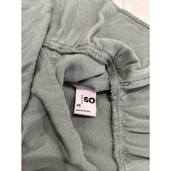 SO Green Square Neck Puff Sleeve Peplum Tie Back Top Women's XS - Picture 7 of 8